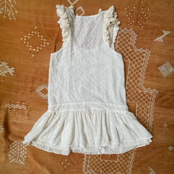 Maje White Eyelet Ruffle Trim Sleeveless Drop Waist Dress – Size M, Romantic - Picture 4 of 5